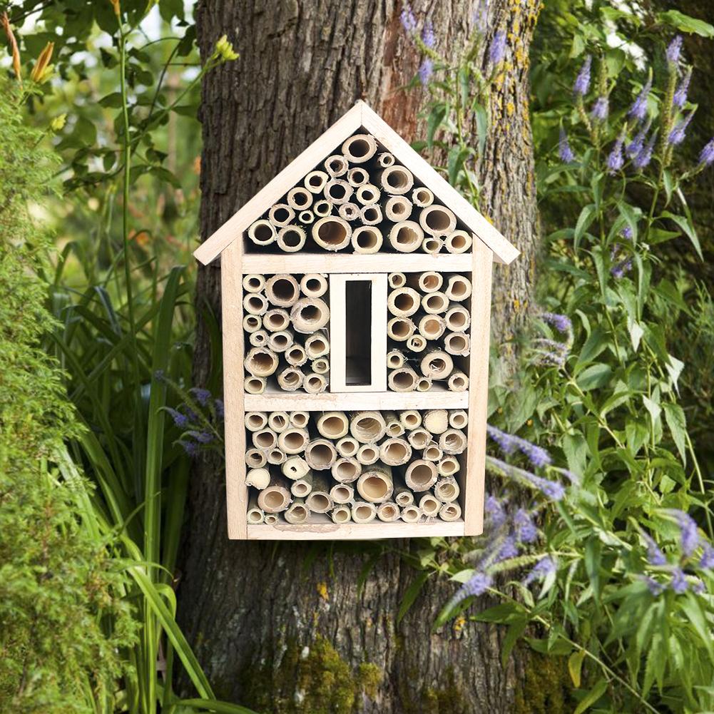 Natural Pine Bamboo Bee House Bee Hive Practical For 100 Solitary Bee Species Solitary Bees House Garden Decoration
