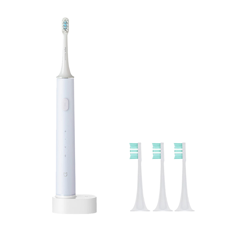Xiaomi-cepillo de dientes eléctrico Mijia T500, Original, vibrador con Motor Ultra sónico, limpiador de higiene bucal inalámbrico: Blue with 3 heads