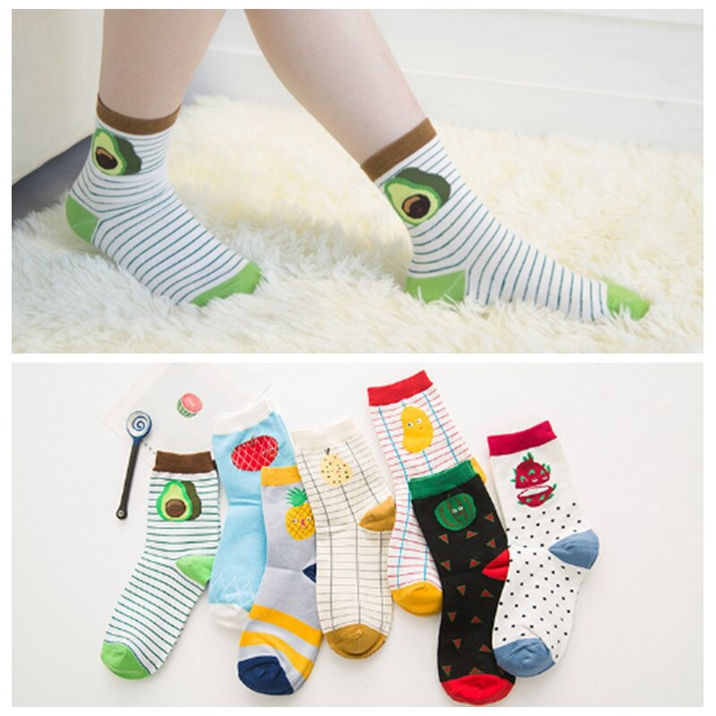 Striped Avocado Food Women Socks Lovely Jacquard Fruit Socks Female Girls Cotton Socks