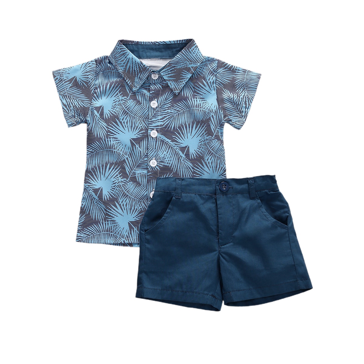 0-5Y Sommer Gentleman Kinder Baby Jungen Kleidung Sets Drucken Kurzarm T Shirts Tops + Blau Shorts 2 stücke