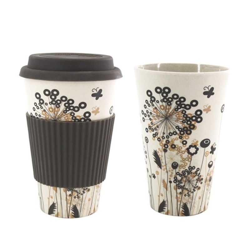 Portable Practical 400ml Reusable Bamboo Fibre Coffee Cups Fashionable Eco Friendly Printing Travel Mugs Useful: Dark Gray