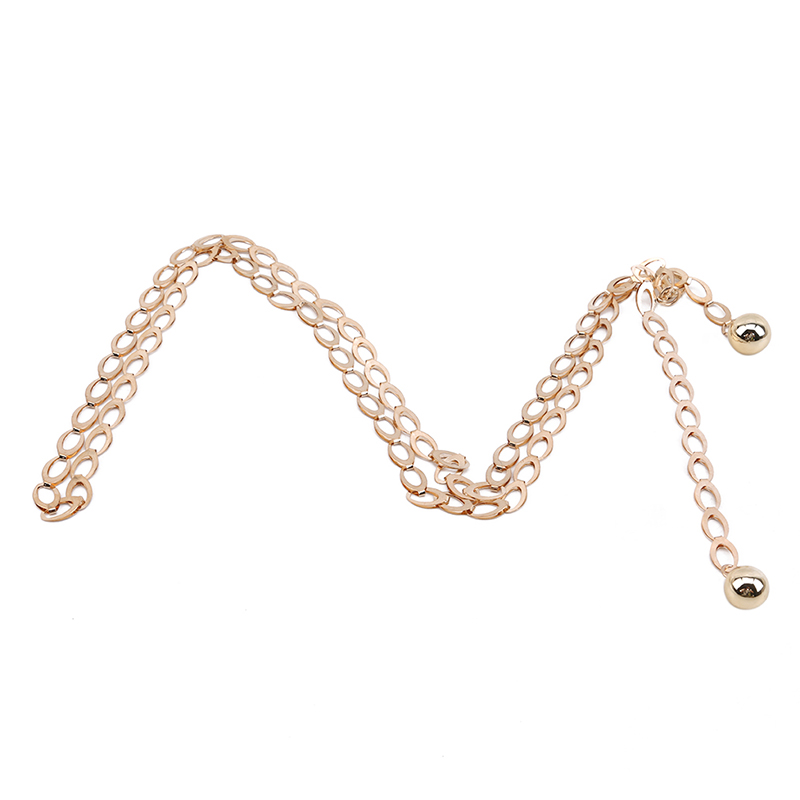 Cadena de cintura con colgante de bola de Metal para mujer, cinturón fino, faja larga de Color dorado y plateado, correa femenina para vestido, falda, pretina decorativa: Oro
