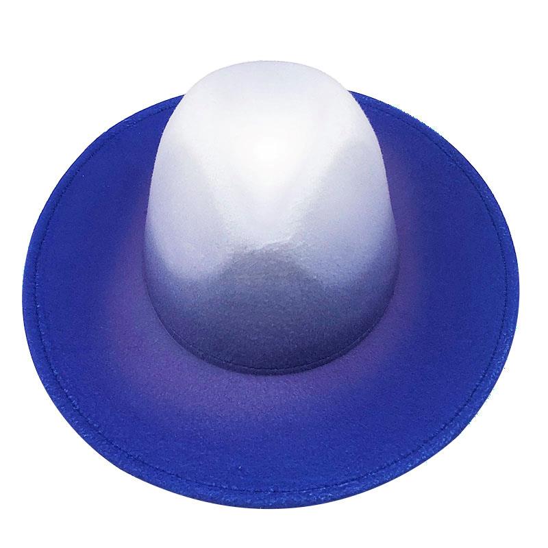 Women Men Wool Vintage Trilby Felt Fedora Hat With Wide Brim Gentleman Gradient Royal Blue For Lady Winter Jazz Caps