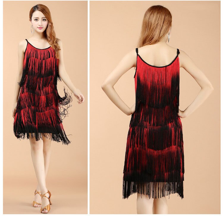 Ladies Night Club Party Latin&amp;ballroom Dance Sequin Fringe Show Girl Dress