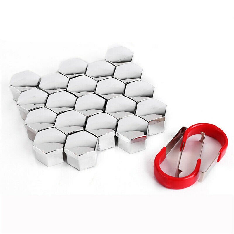 20pcs 19mm Car Alloy Wheel Nut Bolt Covers Caps Chrome Silver + Removal Tool Protecting Protective Bolt Caps