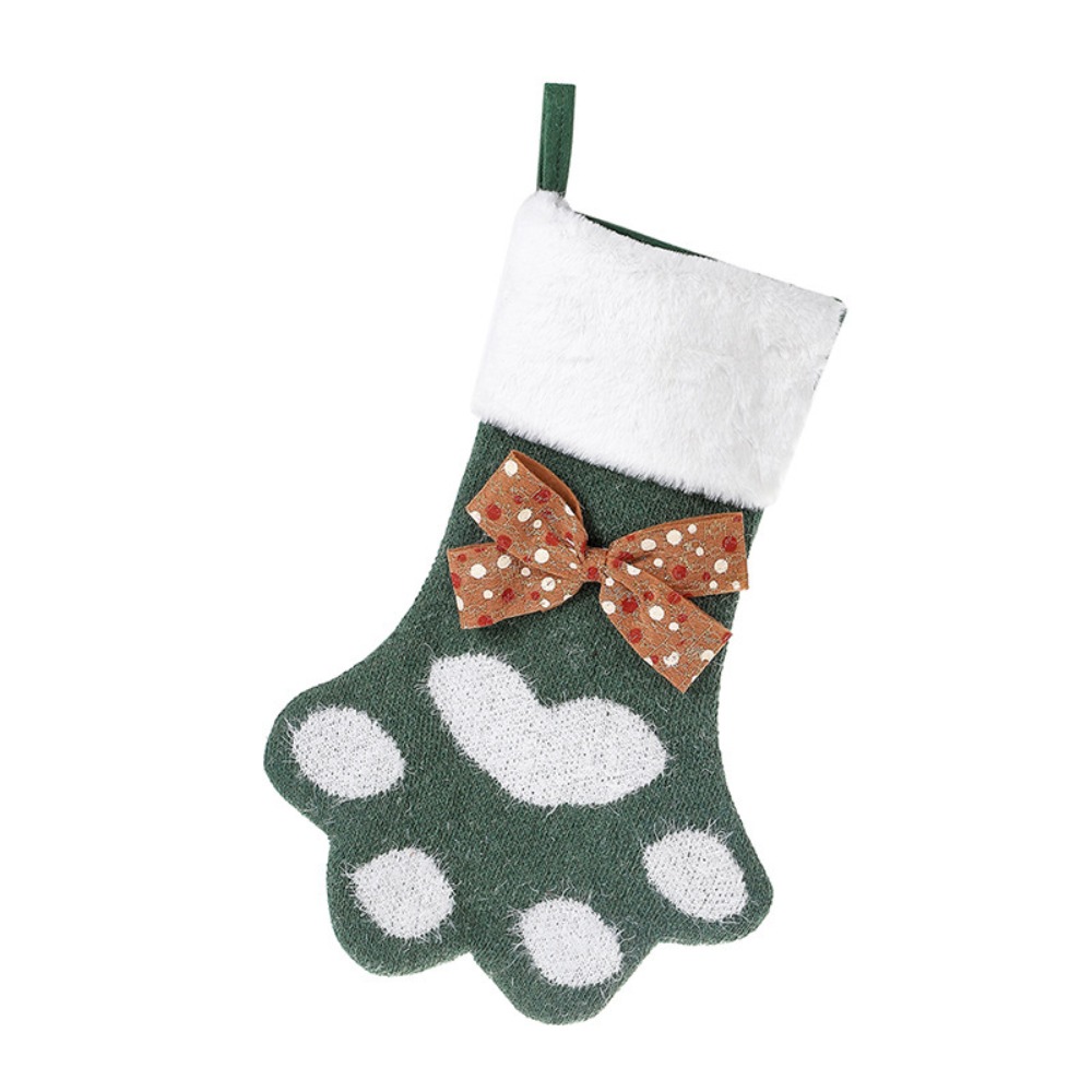 Paw Shaped Christmas Decorations For Home Stockings Cute Xmas Tree Ornament Decor with Bow Tie Year Sock Year 2024: green