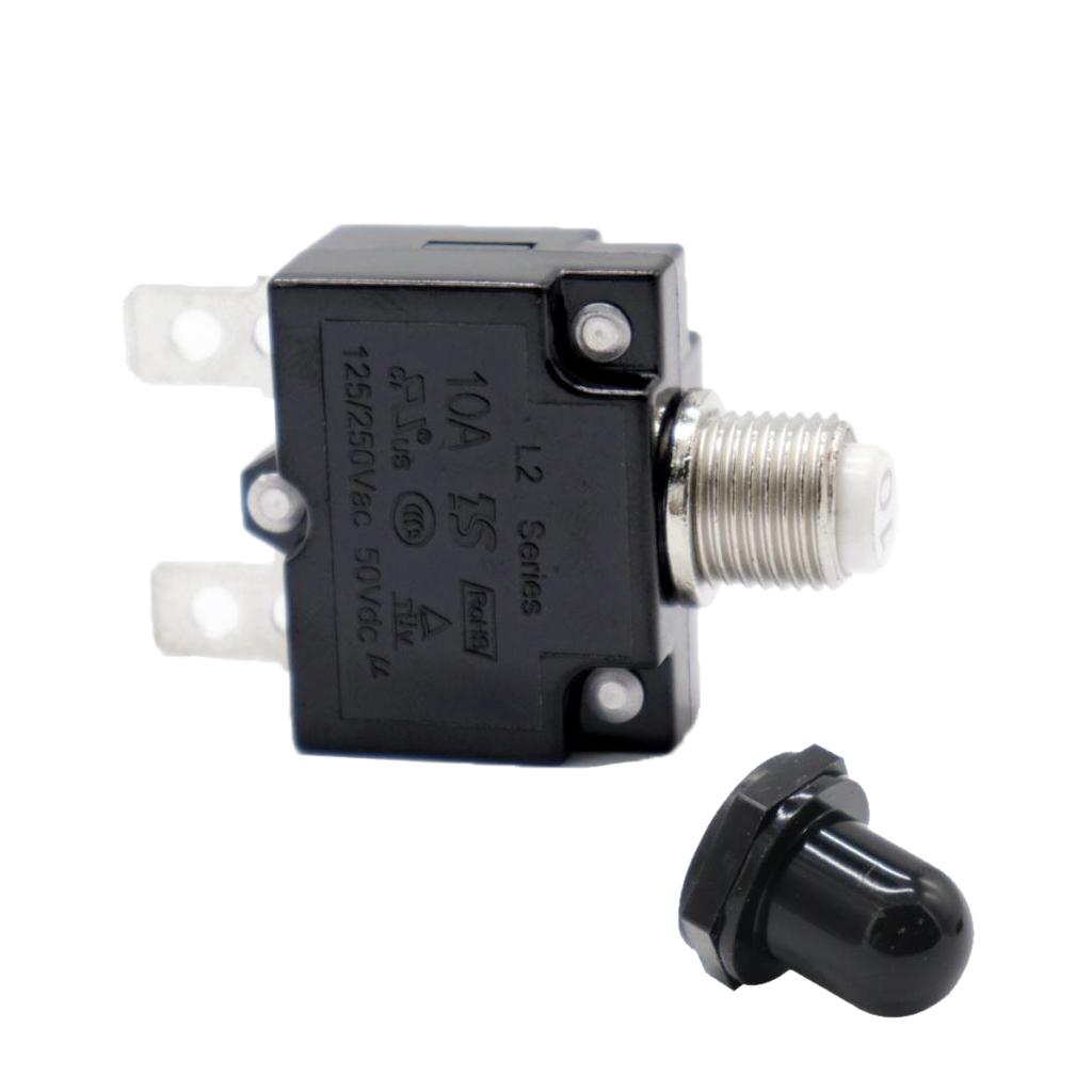 10 Amp DC Thermal Circuit Breaker with Quick Connect Terminal &amp; Black Waterproof Button Cover