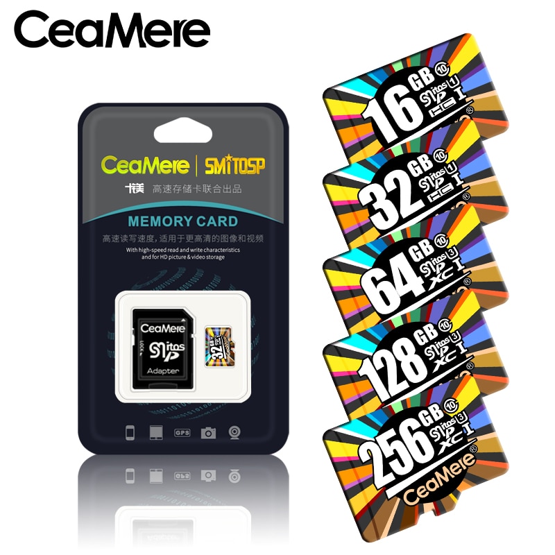 Ceamere micro sd-kort klass 10 uhs -1 8gb klass 6 16gb/32gb u1 64gb/128gb/256gb u3 minneskort flashminne microsd för smartphone