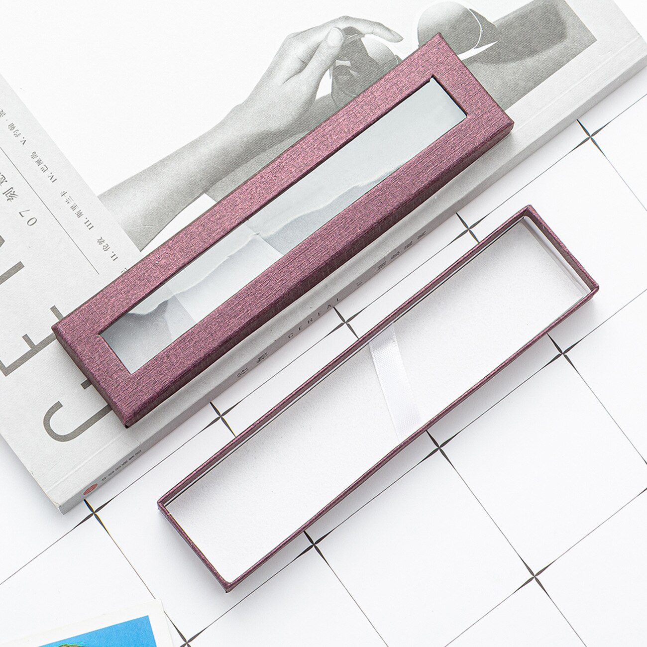 Pen Box Transparent Window Paper Packaging Gel Pen Box Pencil Cases Pen Boxes and Packaging Jewelry Box Pencil Box: Light purple