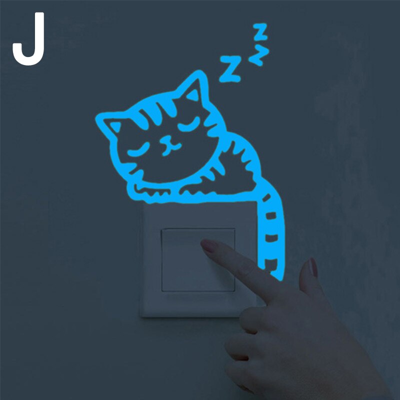 Luminous Cartoon Switch Sticker Glow in the Dark Cat Sticker Fluorescent Moon Stars Sticker Kid Room Decoration Home Decor: J