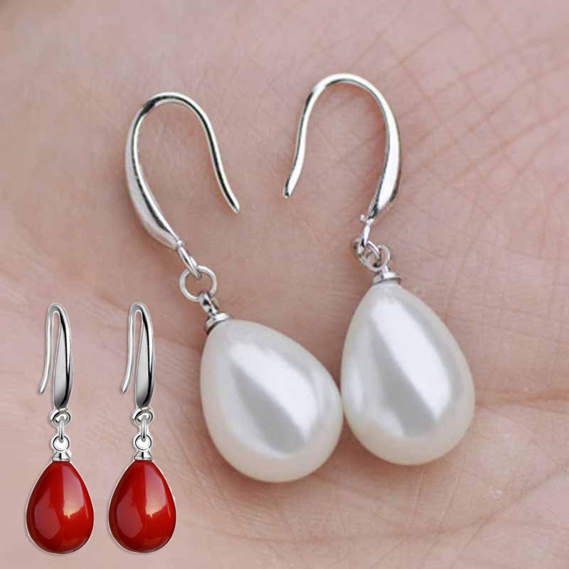 Parel Rode Druppel Oorbel Voor Vrouwen Fancy Kleurrijke Gesimuleerde-Parel Lange Earring Trendy Sieraden Geschenkdoos Verpakking