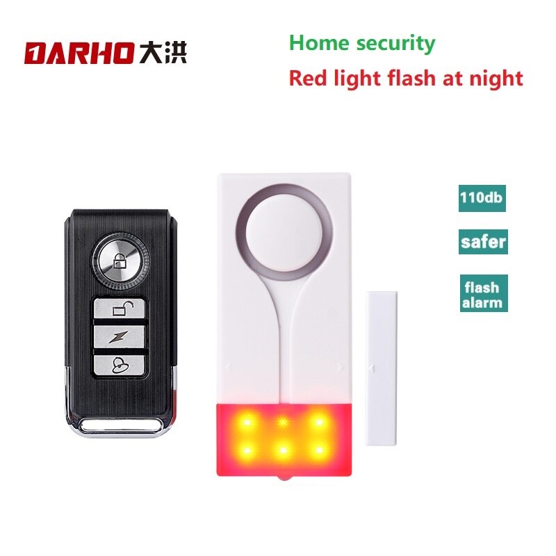 Darho Rode Flash Home Security Bel Met Geluid Venster Deur Magneet Sensor Detector Draadloze Alarm Systeem + Afstandsbediening