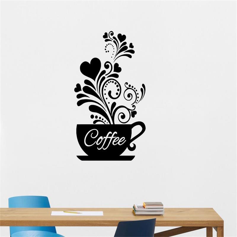 Flower Vine Wall Coffee Cup Sticker For Cafe Restaurant Decoration Decals Kitchen Hand Carved Stickers