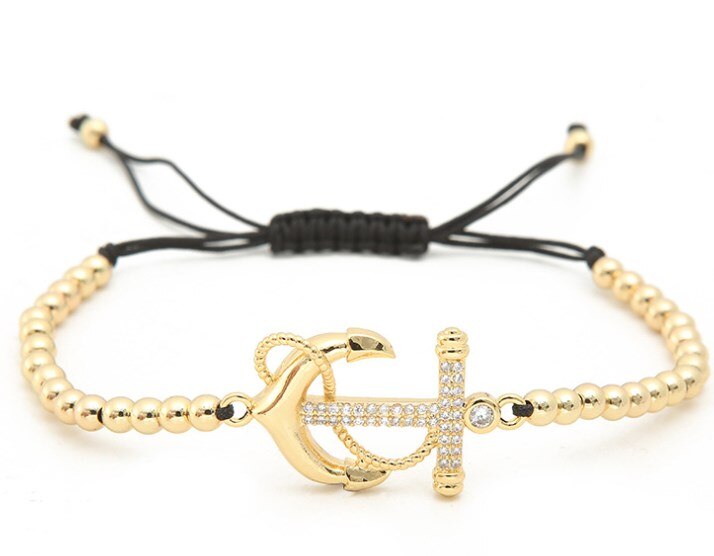 gold silver micro pave cz Cubic Zirconia rope adjusted Copper Beads Bracelet hgfg2 anchor Charm Braided Bangles Women: 1