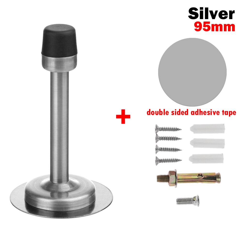 1PC Round Double Use Door Stops Anti-Collision Rubber Stopper Buffer Stainless Steel Self Adhesive Door Holder Protection: 95mm-silver