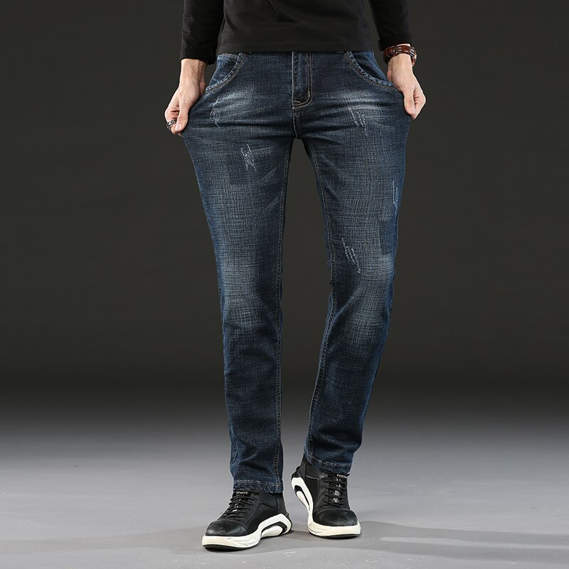 Jeans för män modal tyg business casual stretch jeans byxor manligt märke jeans