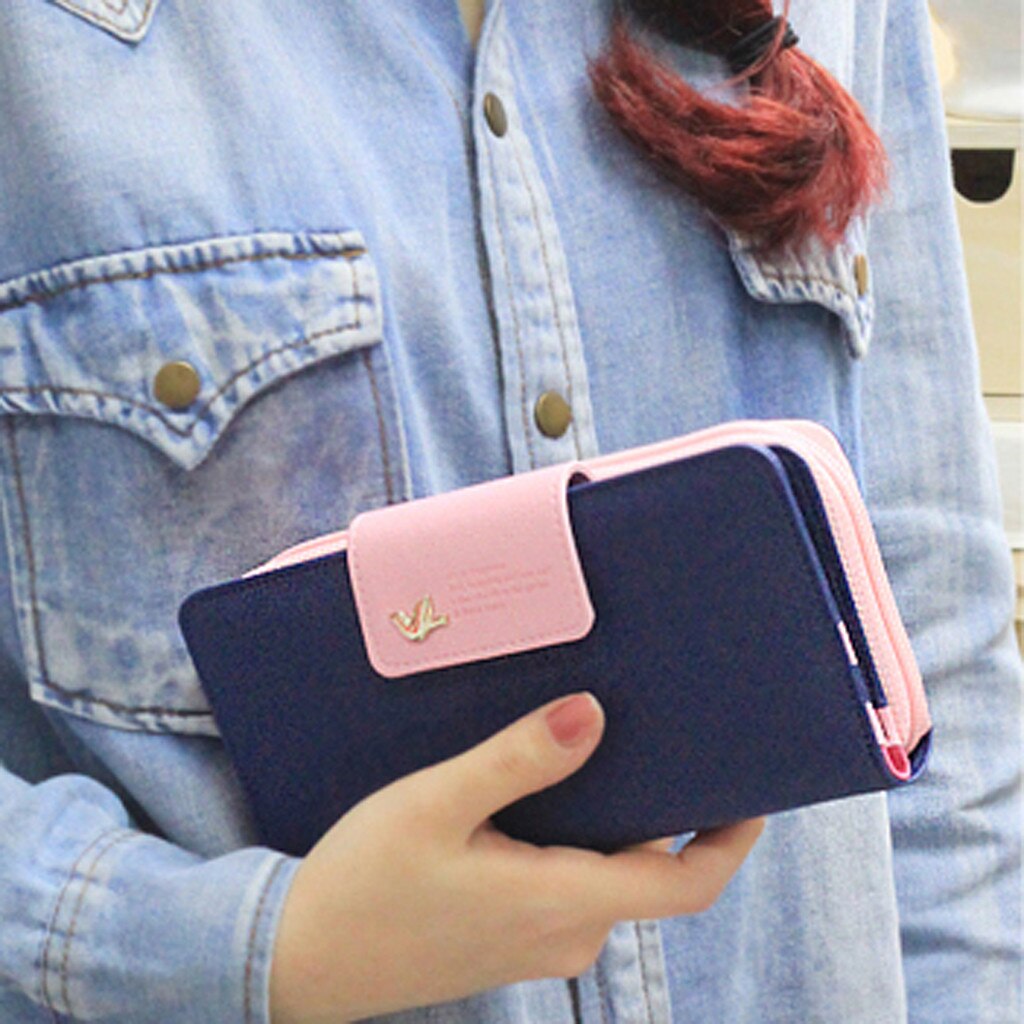 Frauen Lange Reißverschluss Fliege Verschluss Farbe Kollision Geldbörse Karte Halfter Tasche Schnalle telefon fallen Bolsa de moedas de fivela 50