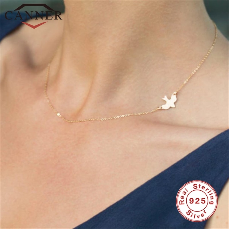 925 Sterling Silver Peace Pigeon Choker Necklace for Women Simple Gold Free bird Necklace Clavicle Chains Women Jewelry