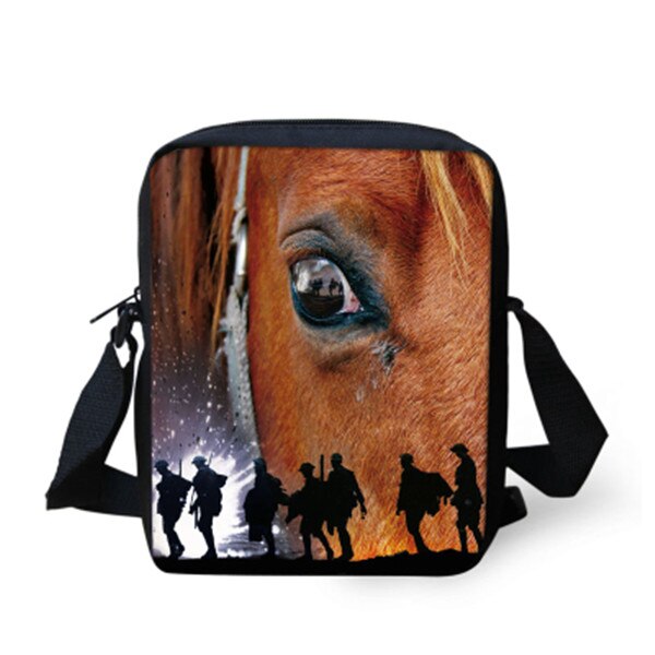 TWOHEARTSGIRL 3d Cool Paard Afdrukken Jongens Messenger Bag Student Crossbody Tas Kleine Kids Animal Strandtas Opslag Handtassen: Z098E