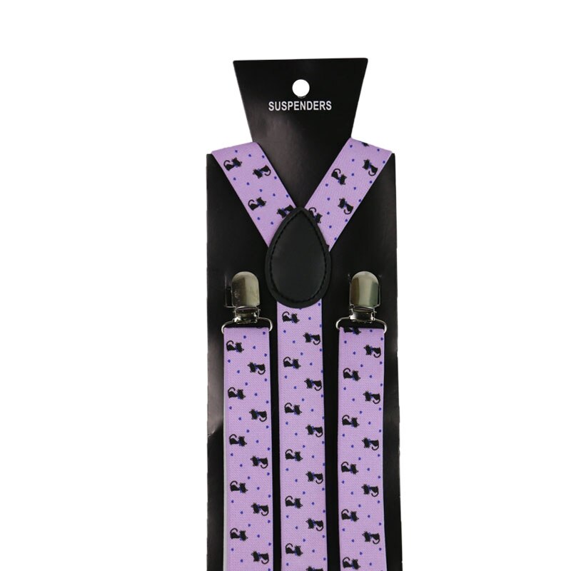 Winfox 2.5cm Wide Animal Print Cat Braces Suspenders Men Women Clip on Suspenders Adjustable Clothes Pants