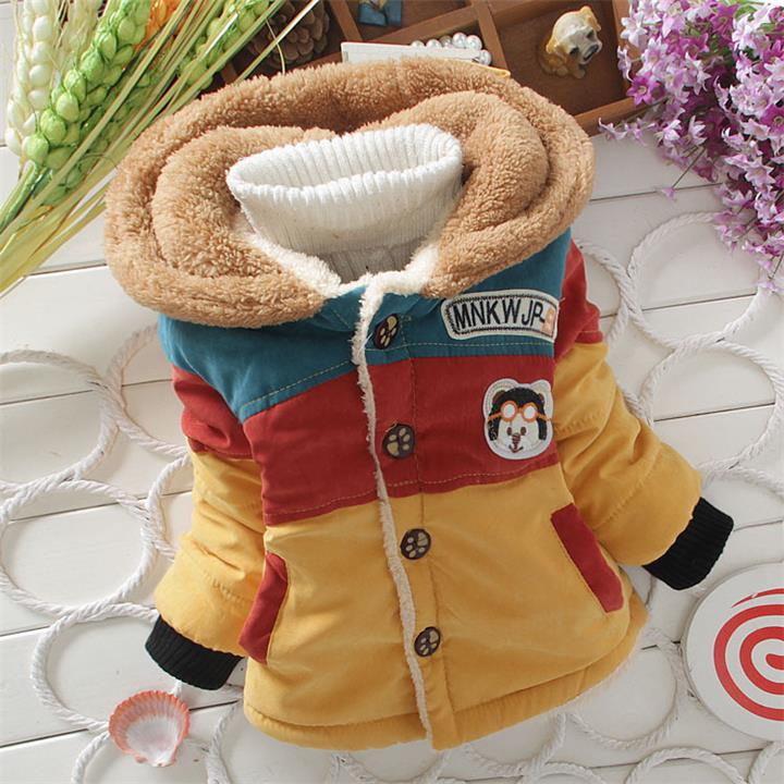 Kinderjas cartoon baby jongens winterjassen lange mouw jas jongens warme babyjas winter bovenkleding dikke jongenskleding: 10-12 maanden / Geel