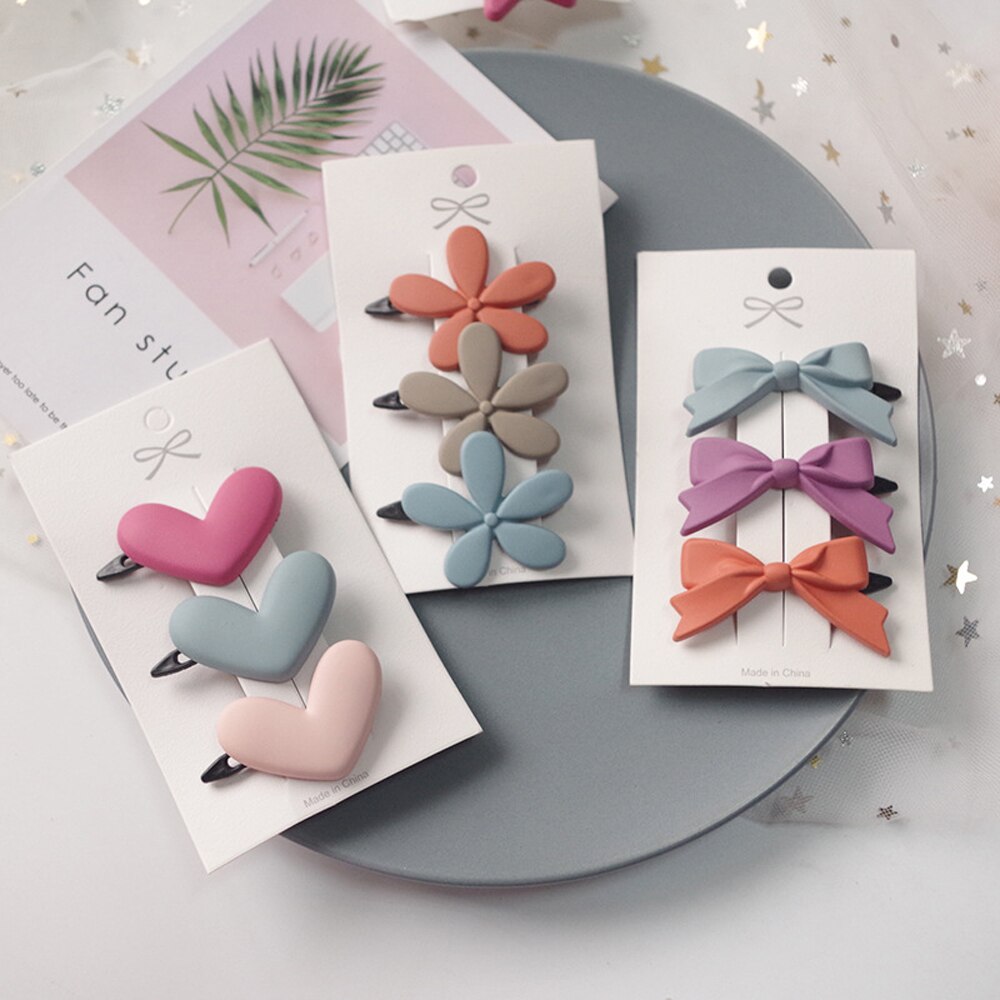 Meisjes Haarspeldjes 3 Stks/partij Candy Kleur Ster Hart Haar Clip Kinderen Bloem Boog Leuke Haarspeld Hoofddeksels Meisje Haar Accessoires