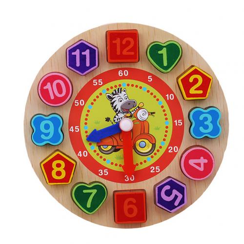 in legno Colorato 12 Numeri Orologio Geometria Digitale per Bambini puzzle per Bambini i bambini a sviluppare intellettuale Cognitivo giocattoli regali: zebra