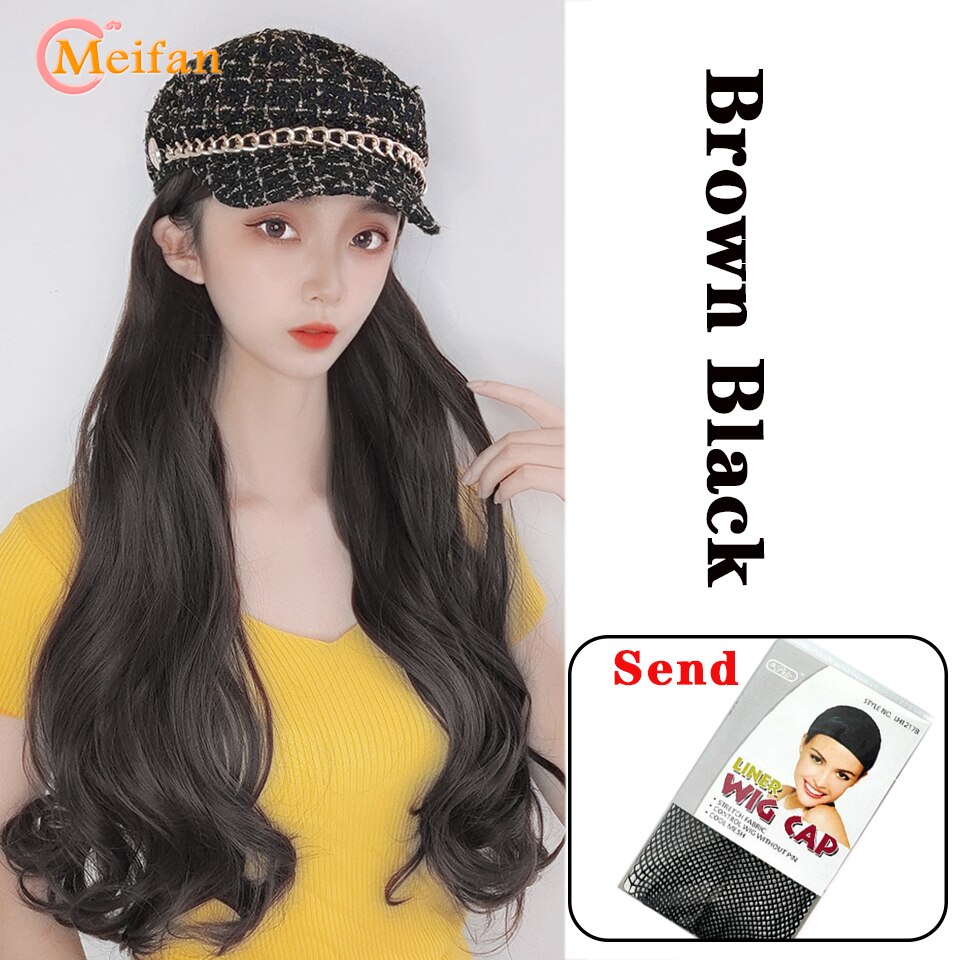 MEIFAN Synthetic Long Wavy Curly Beret Hat Wig Hair Extensions Travel Cadet Hat Retro Octagonal Beret Cap Party Wig: XXF138-4