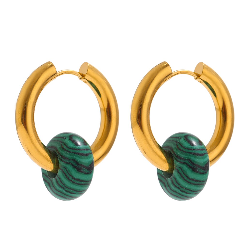 Yhpup rustfrit stål runde bøjle øreringe natursten smykker charm metal 18 k usædvanlige øreringe til kvinder kontor: Yh2117a guld