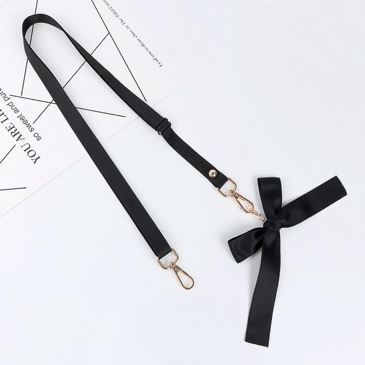 Universele Effen Kleur Schouderband Diagonaal Strap Lanyard Boog Eenvoudige Tas Verstelbare Mobiele Shell Lange Opknoping Vrouwen: Black