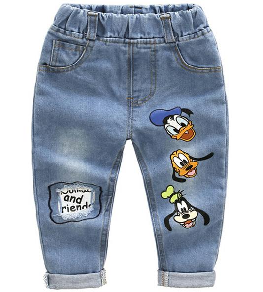Los niños dibujo animado de Donald Duck pantalones niñas Jeans niños Jeans agujero de de los niños pantalones de mezclilla Jean para el bebé ropa infantil: blue / 3 años