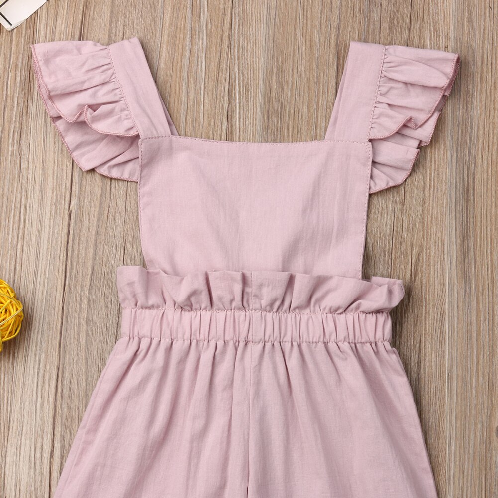 Höst barn bebis flickoverall romper ärmlös volang rosa solid romper jumpsuit ettdelat kläder