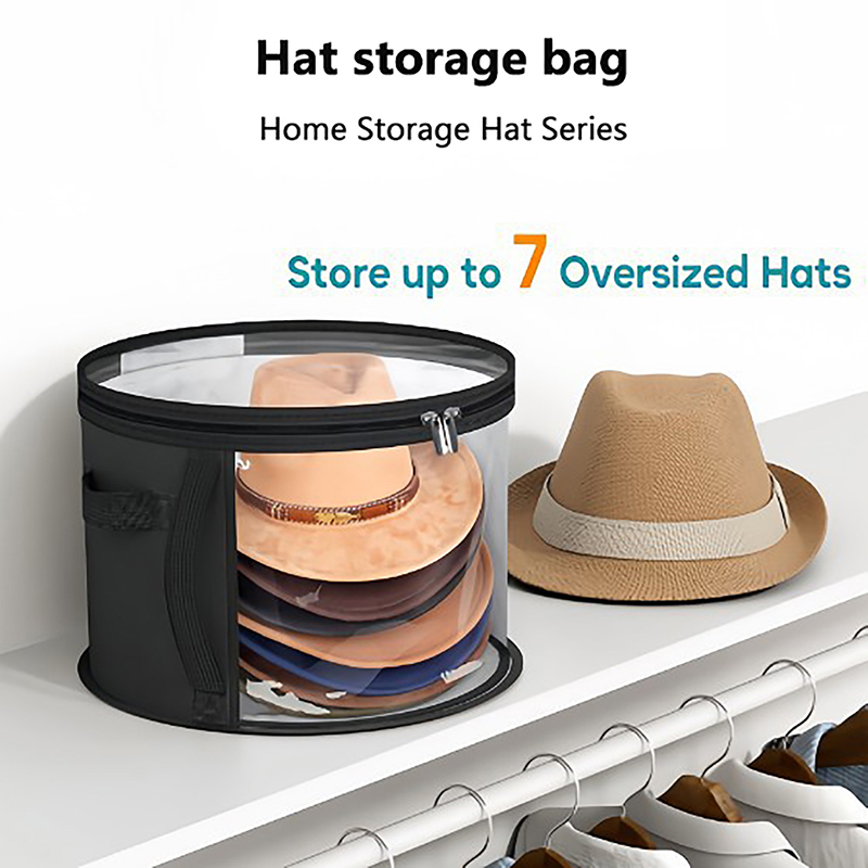 Hat Storage Bucket, Clothing Hat Travel Organizer, Foldable Round Brim Hat Storage Bag with Handle and Clear Window