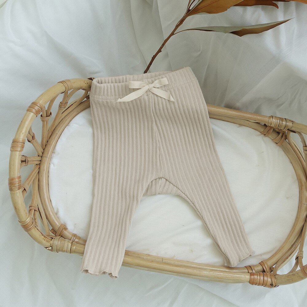 Vår höst barn bebis flicka pojke byxor bebis flickor leggings rosett bomull mjuk ventilerande stickade snygga leggings