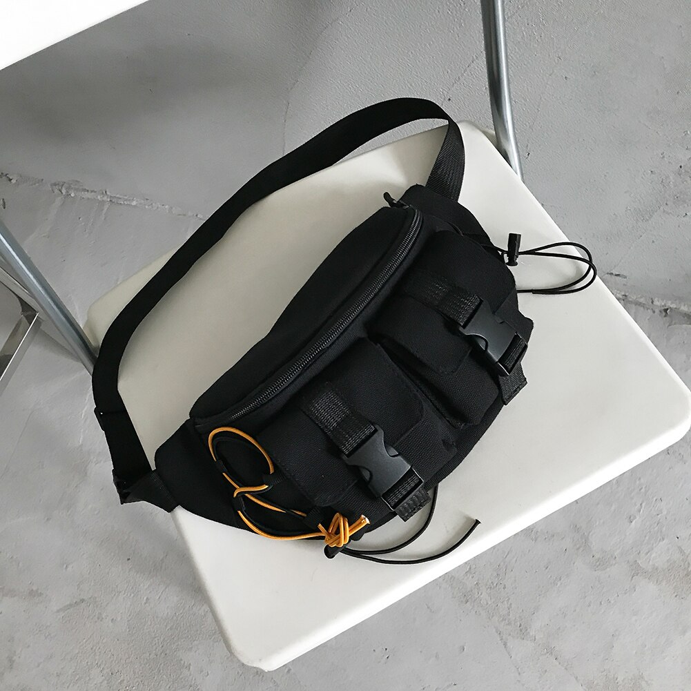 Unisex rua casual saco de peito lona dos homens com zíper fanny bum cinto bolsa viagem diária crossbody pacote ombro: Black