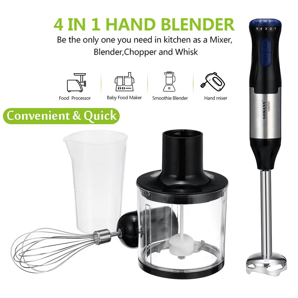 4 In 1 Multi Keukenmachine Rvs Blender 5 Speed Elektrische Stok Staafmixer Ei Garde Mixer Juicer Vlees grinder