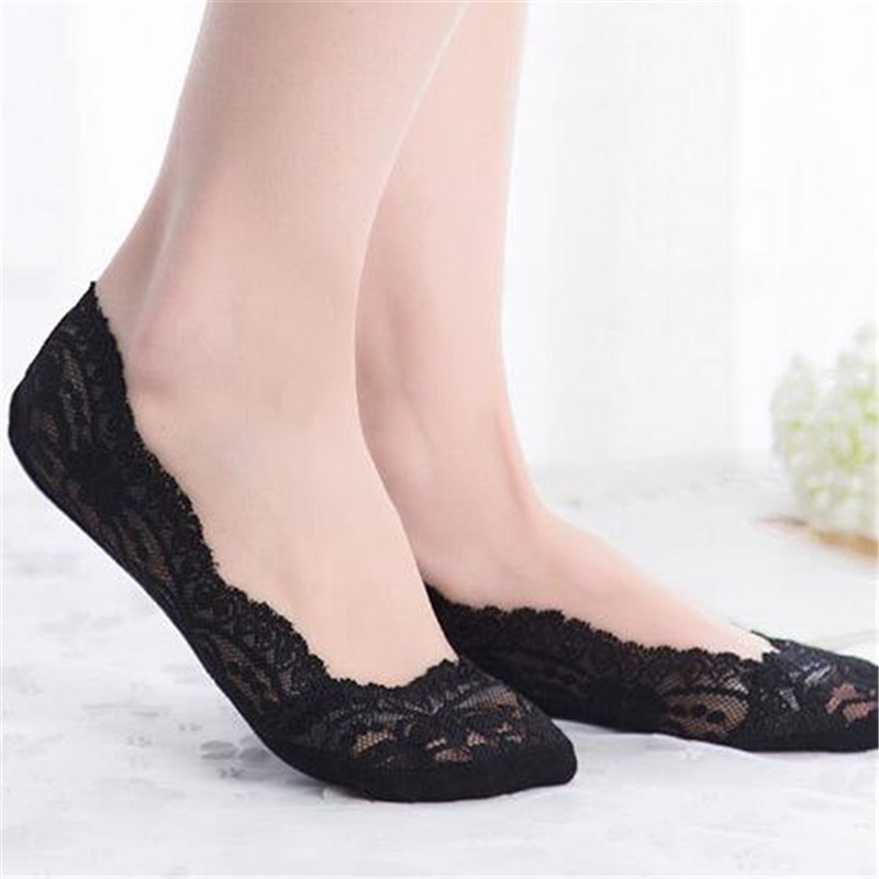 Silikon flachen Frauen Spitze Slipper Socken unsichtbar Nahtlose Mädchen niedrig schneiden Stiefel baumwolle Dicke Socken Hausschuhe Anti- Unterhose