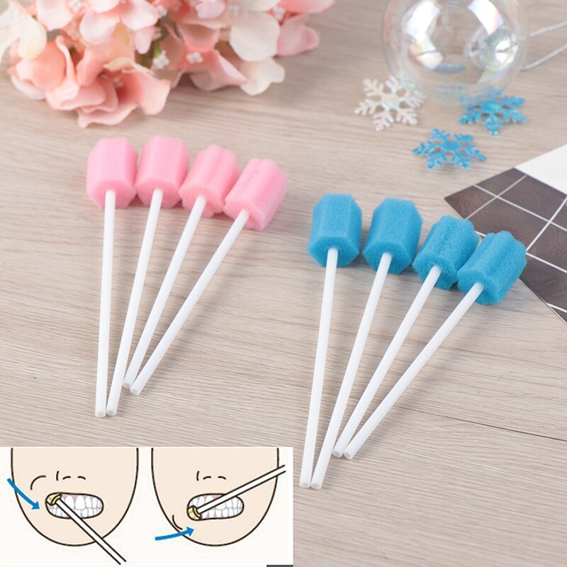 100pcs/pack Disposable Tooth Cleaning Sponge Swab Oral Care Sponge With Stick Tooth Cleaning Sponge Stick Oral Care Accessories