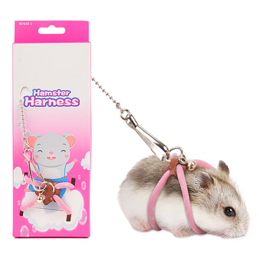 Conjunto de arnés y correa ajustable para hámster, accesorios para animales pequeños con campana, para caminar con mascotas, para ratas, chinchillas: Pink