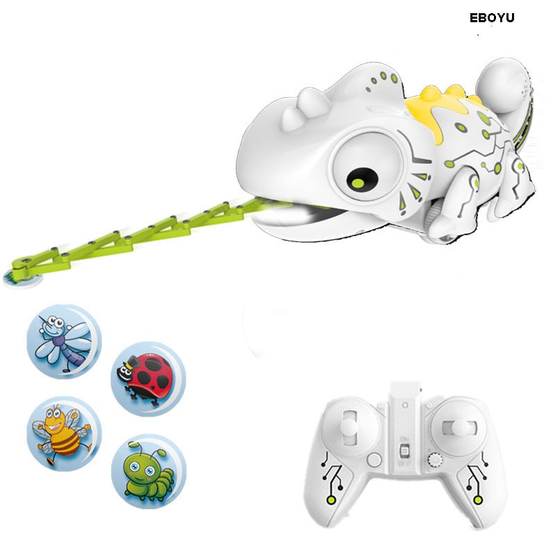 EBOYU 777-618 RC Robotic Chameleon Toy with Multi Colored LED Lights and Bug Catching Action RC Robot Hungry Chameleon Pet Toy