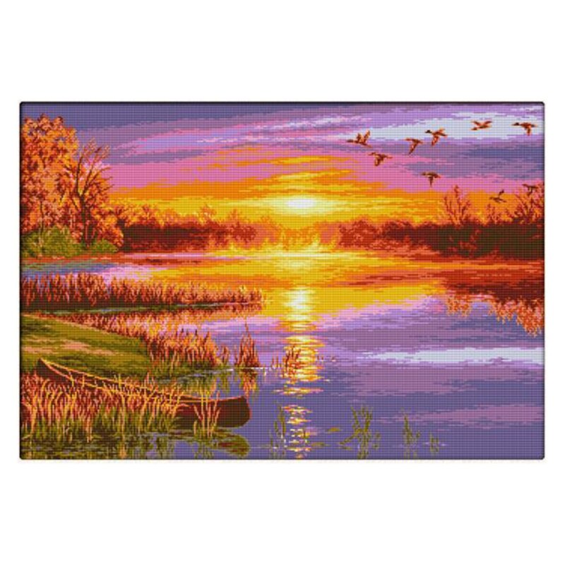 Cross Stitch Stamped Kits 14CT Printed Embroidery Cloth Needlepoint Kits Easy Patterns for Autumn Sunset: Default Title