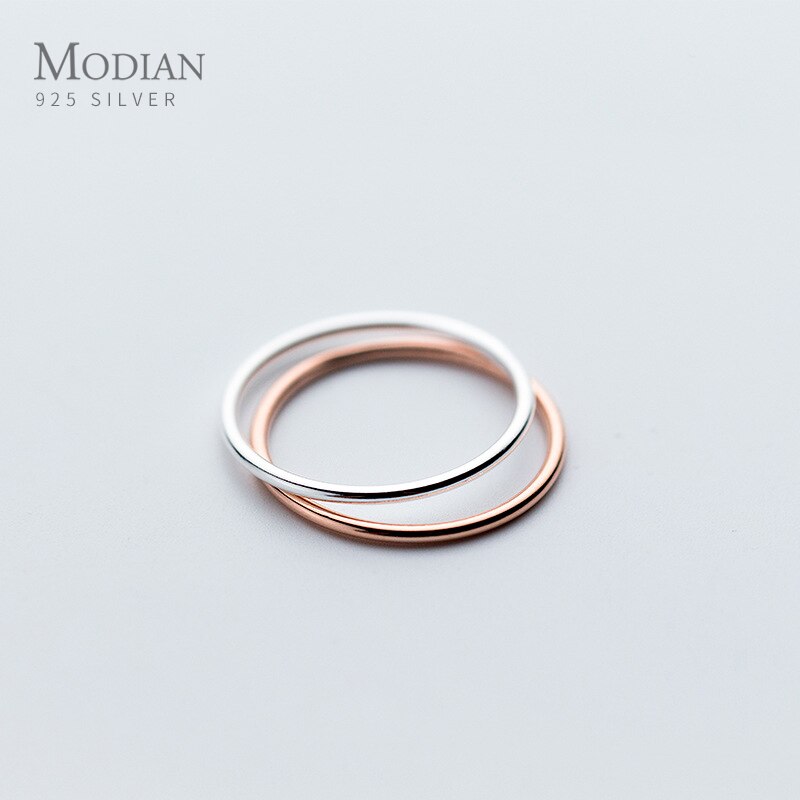 Modian Klassieke Rose Goud Kleur Glossy Minimalistische Slim Line Ring Voor Vrouwen Echt 925 Sterling Zilveren Stapelbaar Ringen Fijne Sieraden