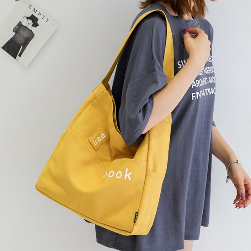 Canvas Strand Casual Shopping Tote Grote Tassen Mode Vrouwen Schoudertas Handtassen: Geel