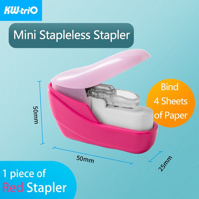 Kw-Trio Mini Stapleless Nietmachine Veilig Papier Nieten Plastic Nietmachine Zonder Nietjes Draagbare Geen Nietjes Nietmachine Bindtoebehoren: Red Stapler-1pcs