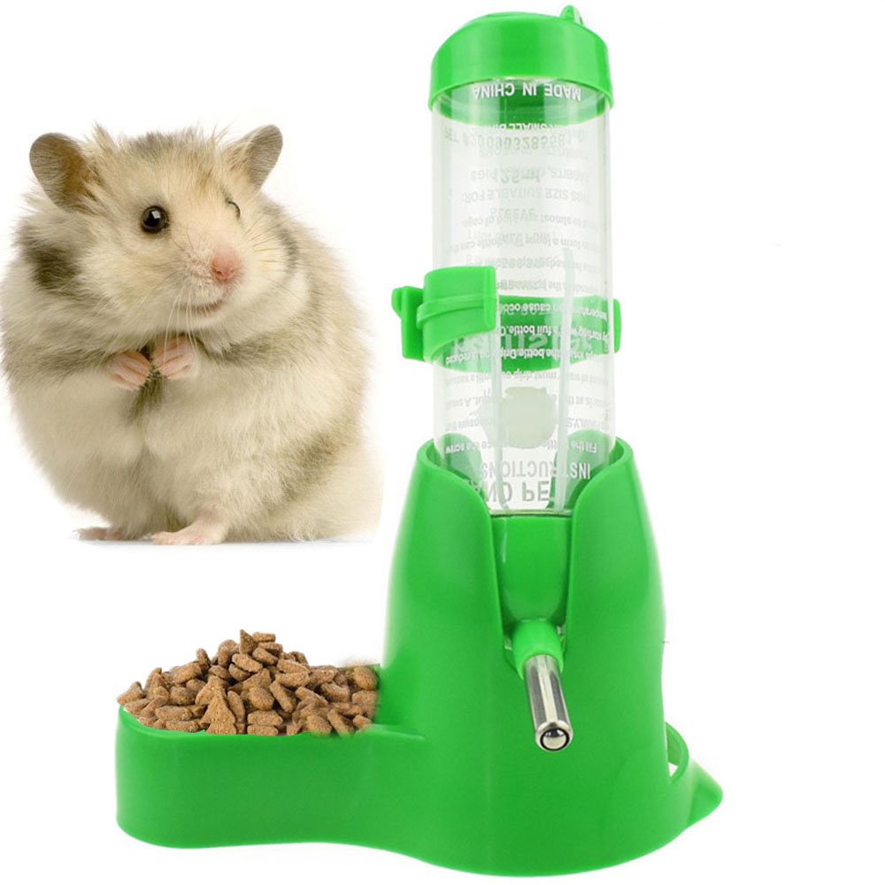 Small Animal Water Bottles 2 in 1 Free Standing Bottle Cage Hanging Water Dispenser Suitable for Hamsters Bunny: green / 80ml