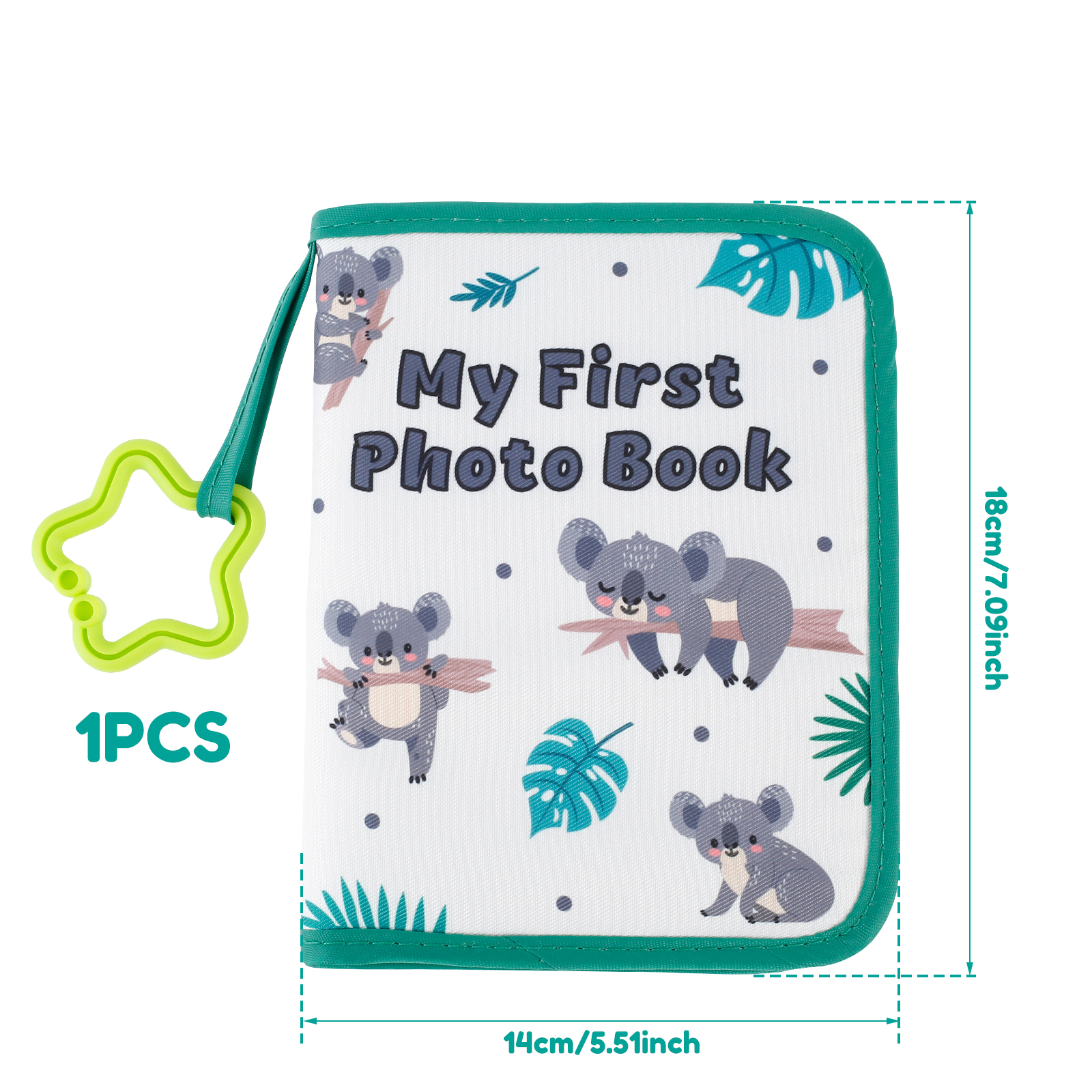 Baby Photo Memory Book with Hook Mirror Newborn First Family Photo Album Holds 17 Photos Baby Shower Gender Reveal Party: green