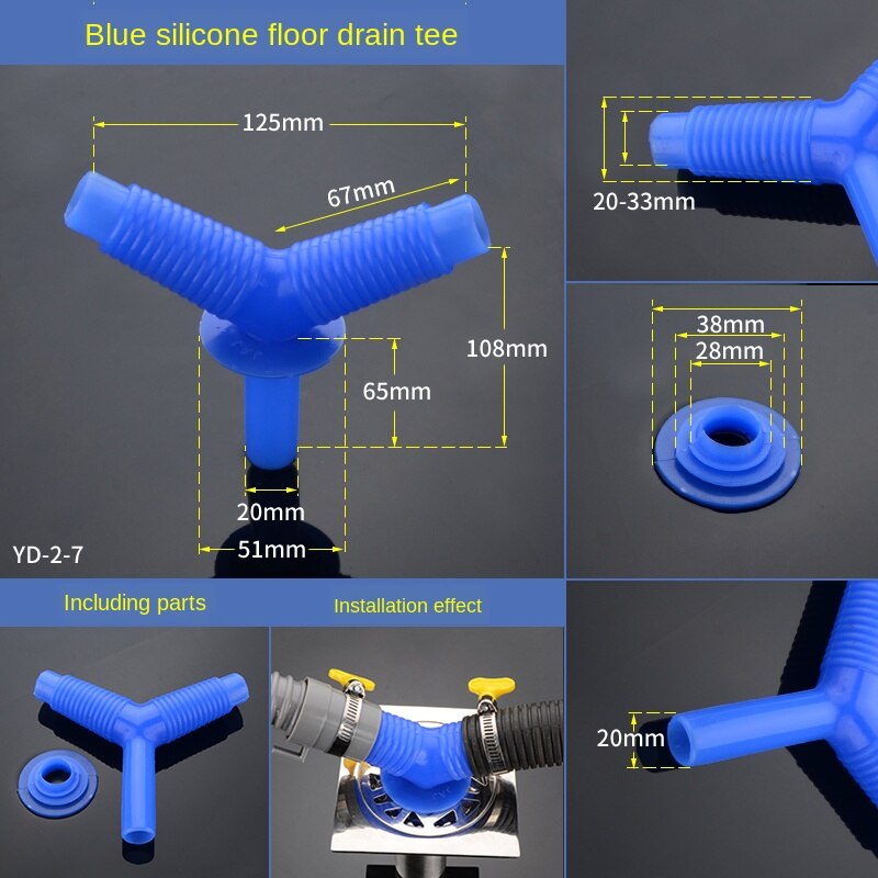 Silikonowy odpływ podłogowy trójnik łazienka pralka umywalka zmywarka spustowy trójnik kolanko wspólne armatura: YD-2-7