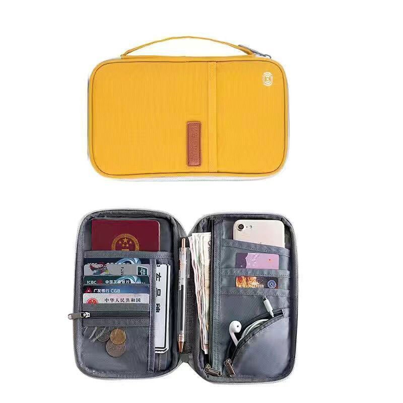 RFID Travel Passport Wallet Multi-Function Waterproof Family Passport Holder Trip Document Organizer Credit Card Package Purse: C-Yellow