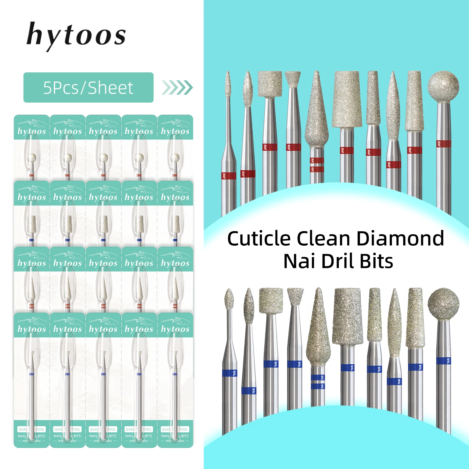 HYTOOS 5 unids/set brocas de diamante para uñas rusa cutícula limpia broca de uñas seguridad debajo del limpiador de uñas para piel muerta