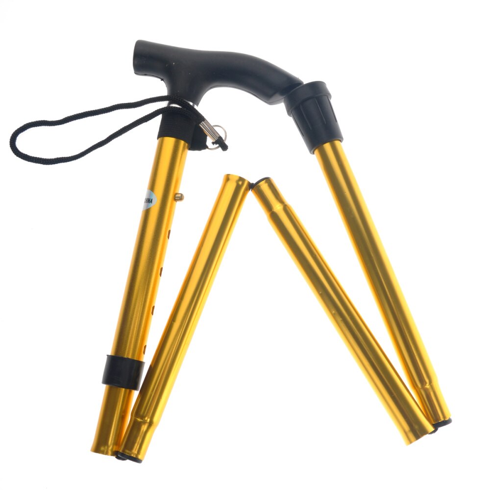 Non-slip Adjustable Height Aluminum Alloy Folding Walking Stick Cane Travel Crutch Alpenstock (Silver): Golden